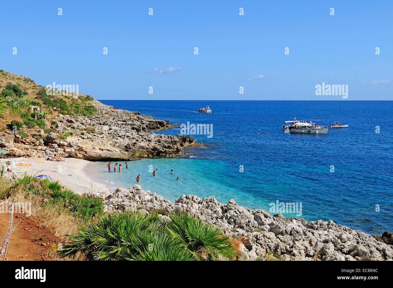 Cala dell'Uzzo, a cove beach into Riserva Naturale dello Zingaro [ Zingaro nature reserve ] near Scopello, Sicily. Stock Photo