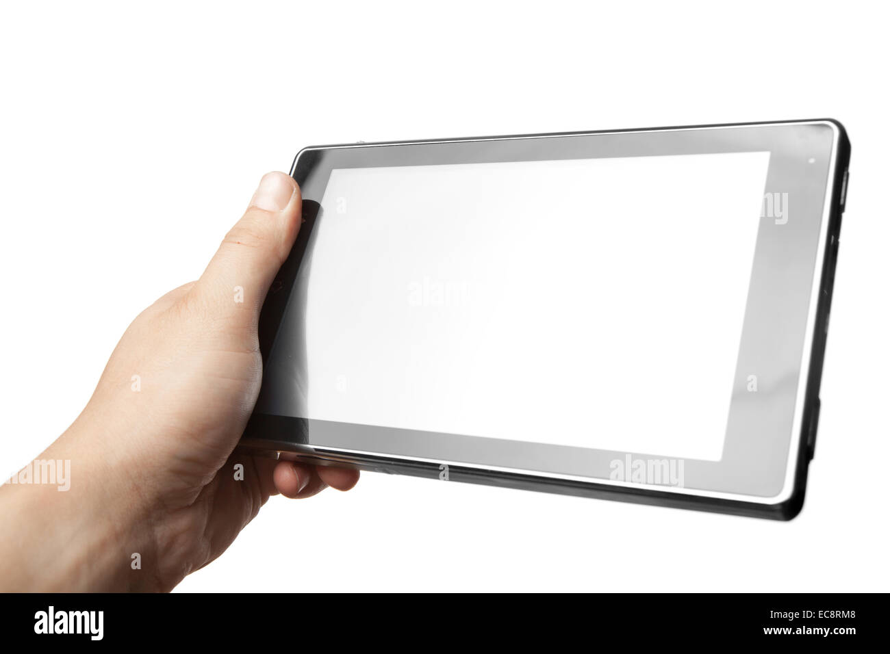 Hand holding Tablet PC isolated on white Stock Photo - Alamy