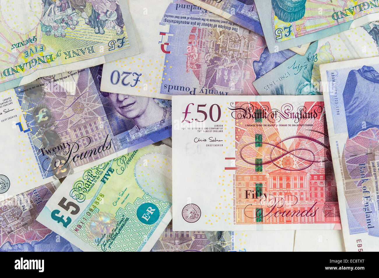 Background Made Of English Pounds Banknotes Pile Of Money Stock - 