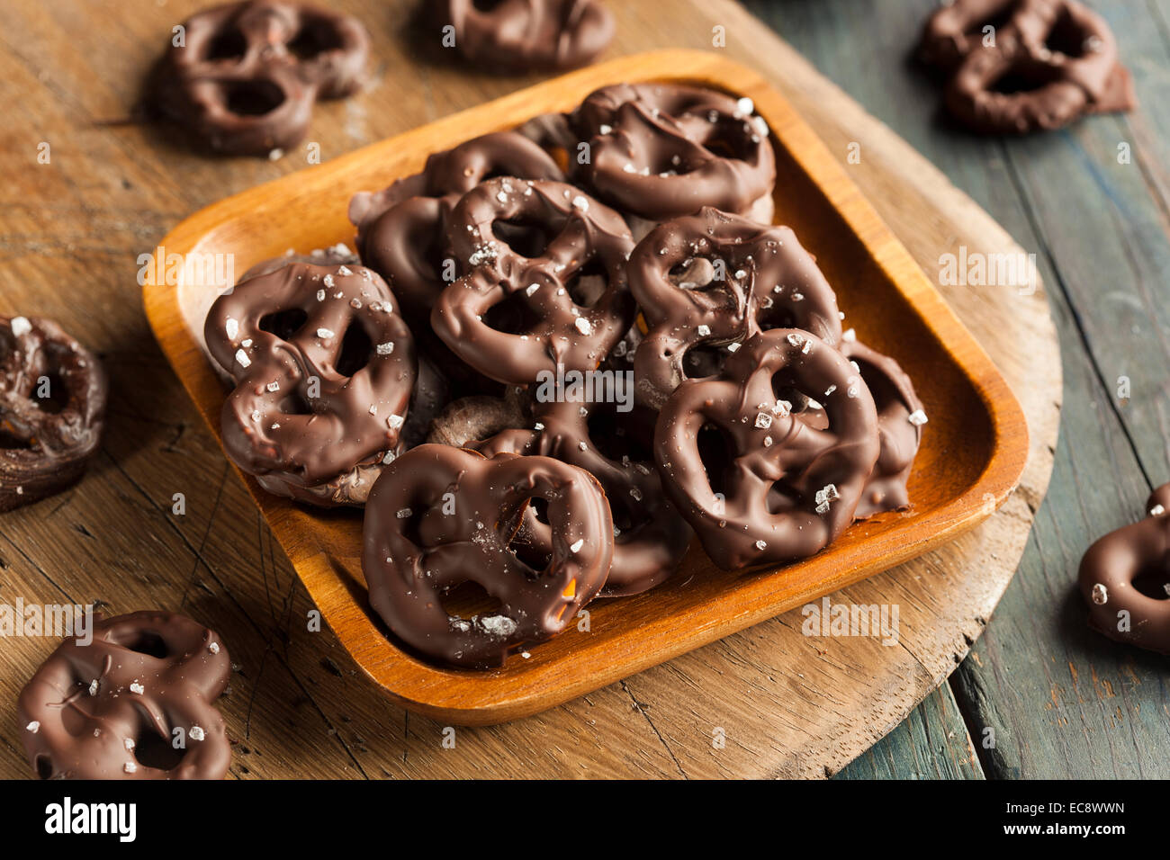 Homemade Chocolate Covered Pretzels with Sea Salt Stock Photo Alamy