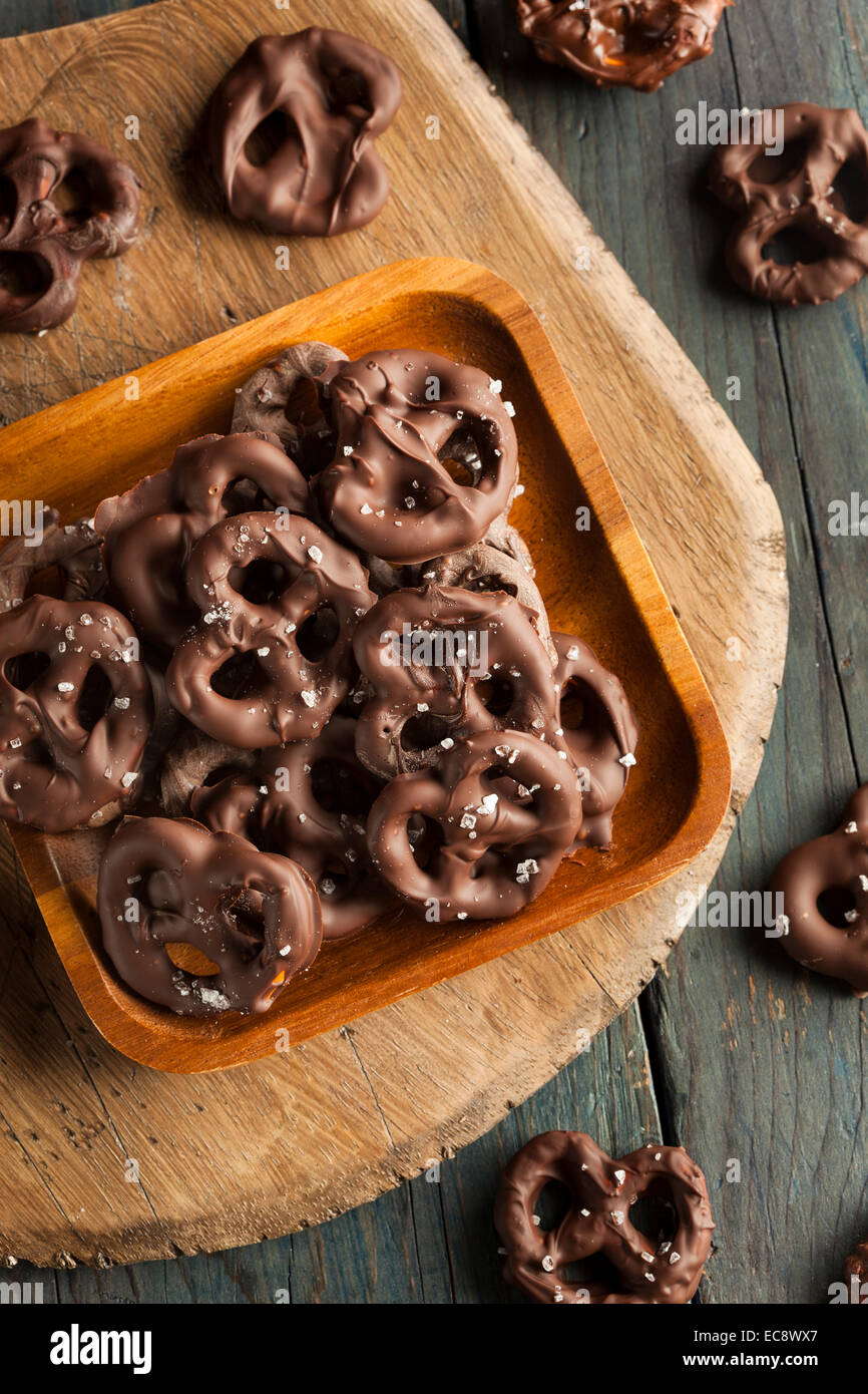 Homemade Chocolate Covered Pretzels with Sea Salt Stock Photo Alamy