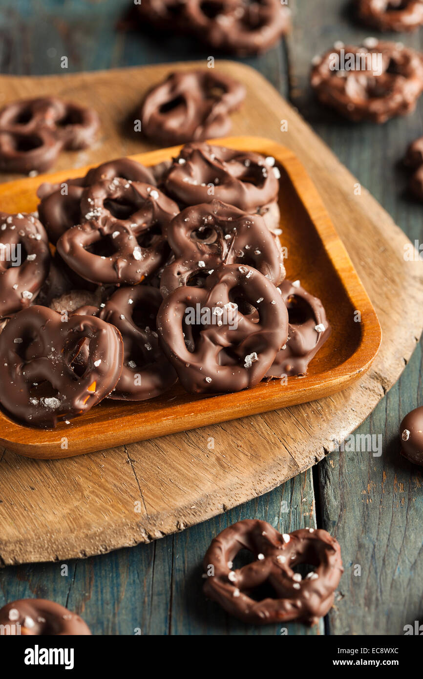 Homemade Chocolate Covered Pretzels with Sea Salt Stock Photo Alamy