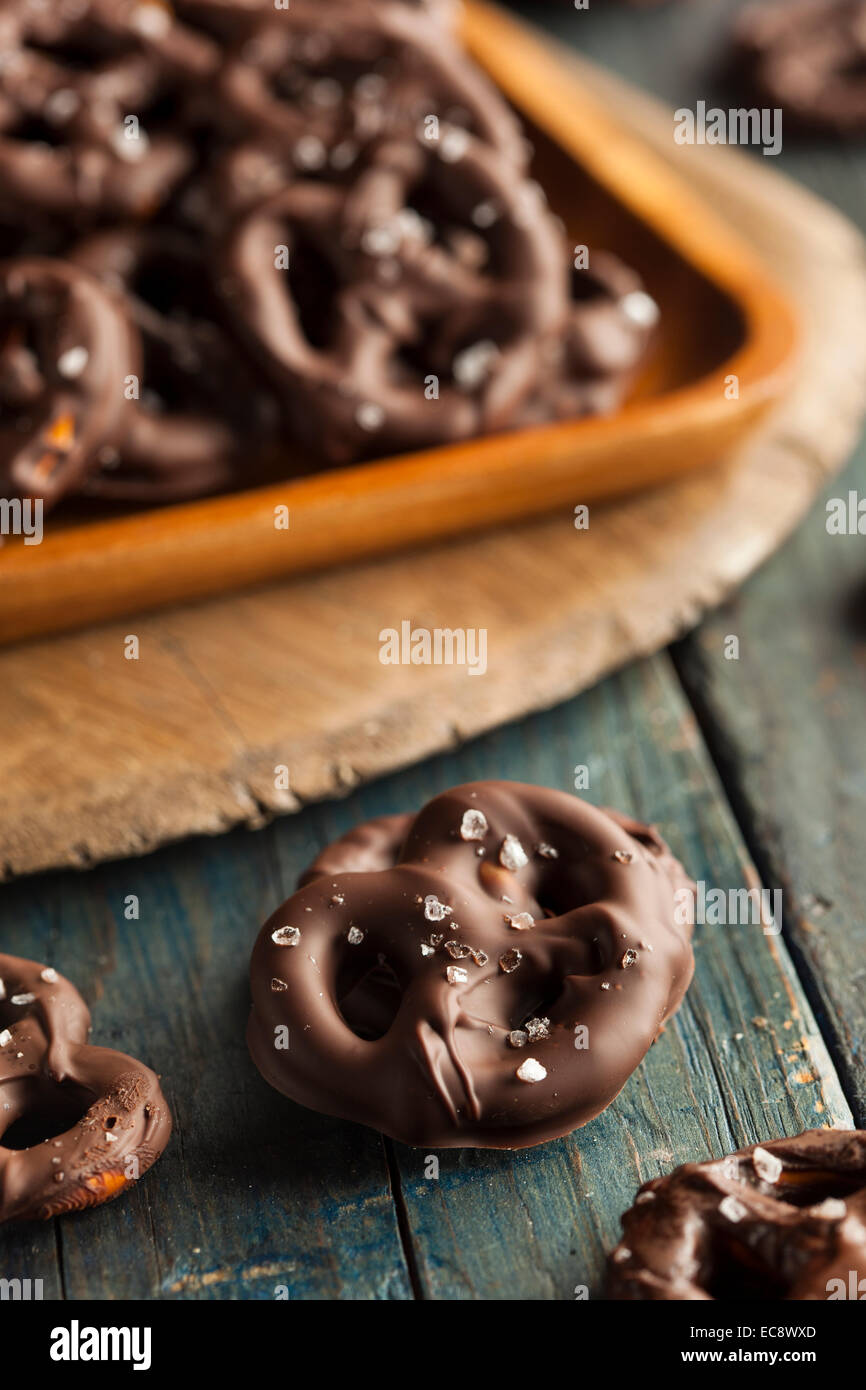 Homemade Chocolate Covered Pretzels with Sea Salt Stock Photo Alamy