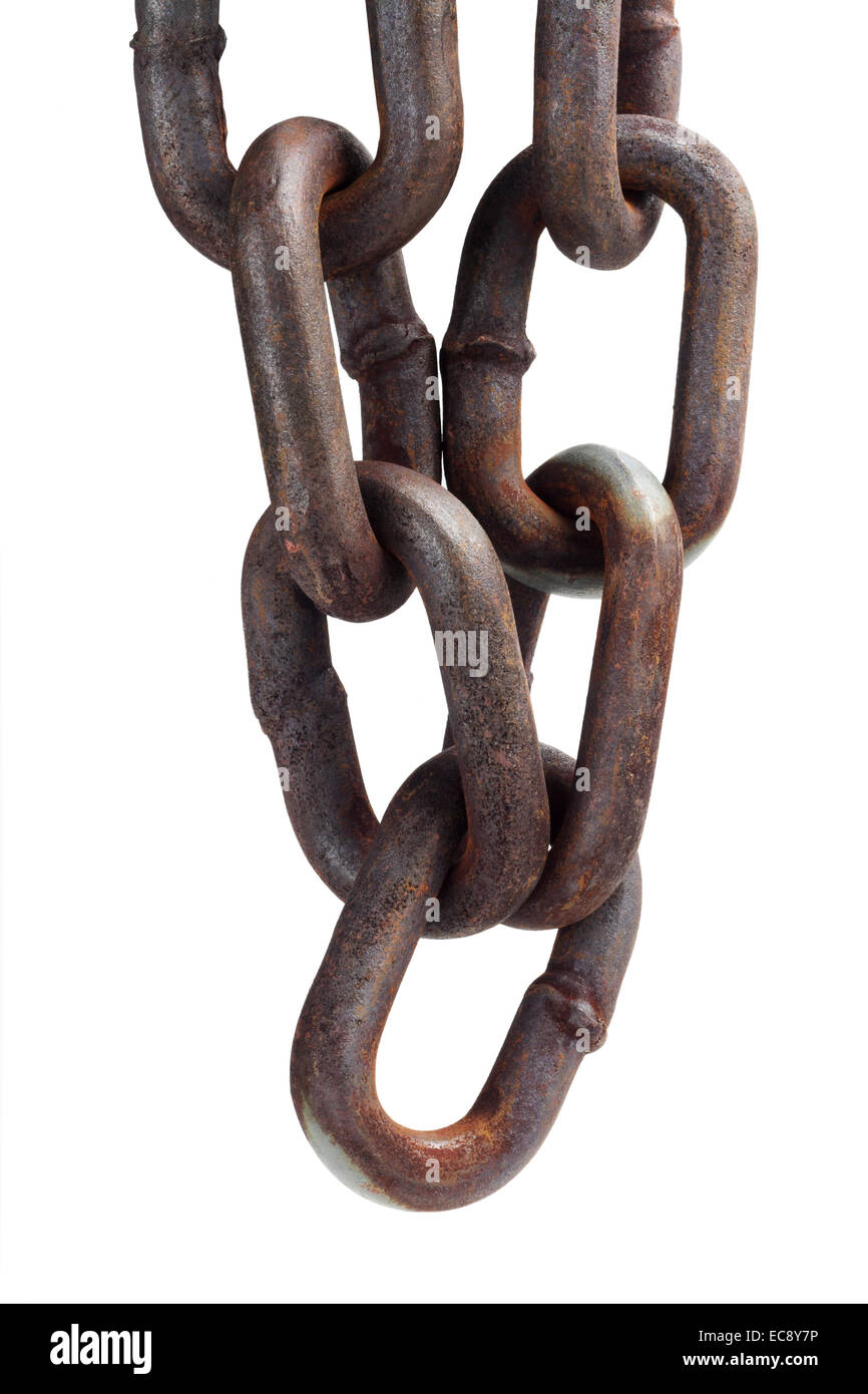 Hanging Rusty Chain On White Background Stock Photo