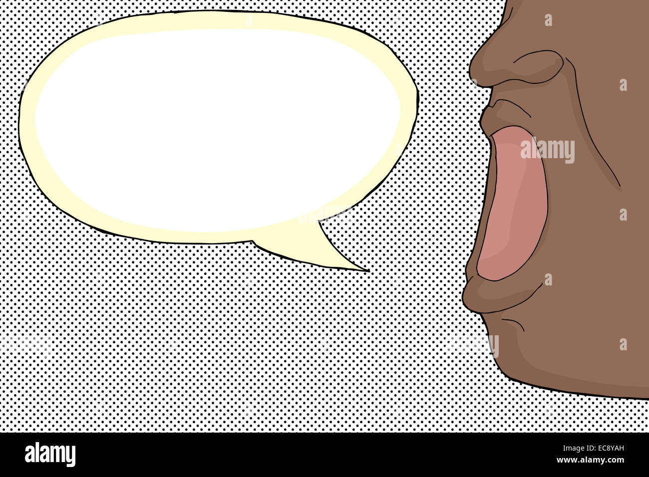 Close up of wide open mouth with word bubble Stock Photo