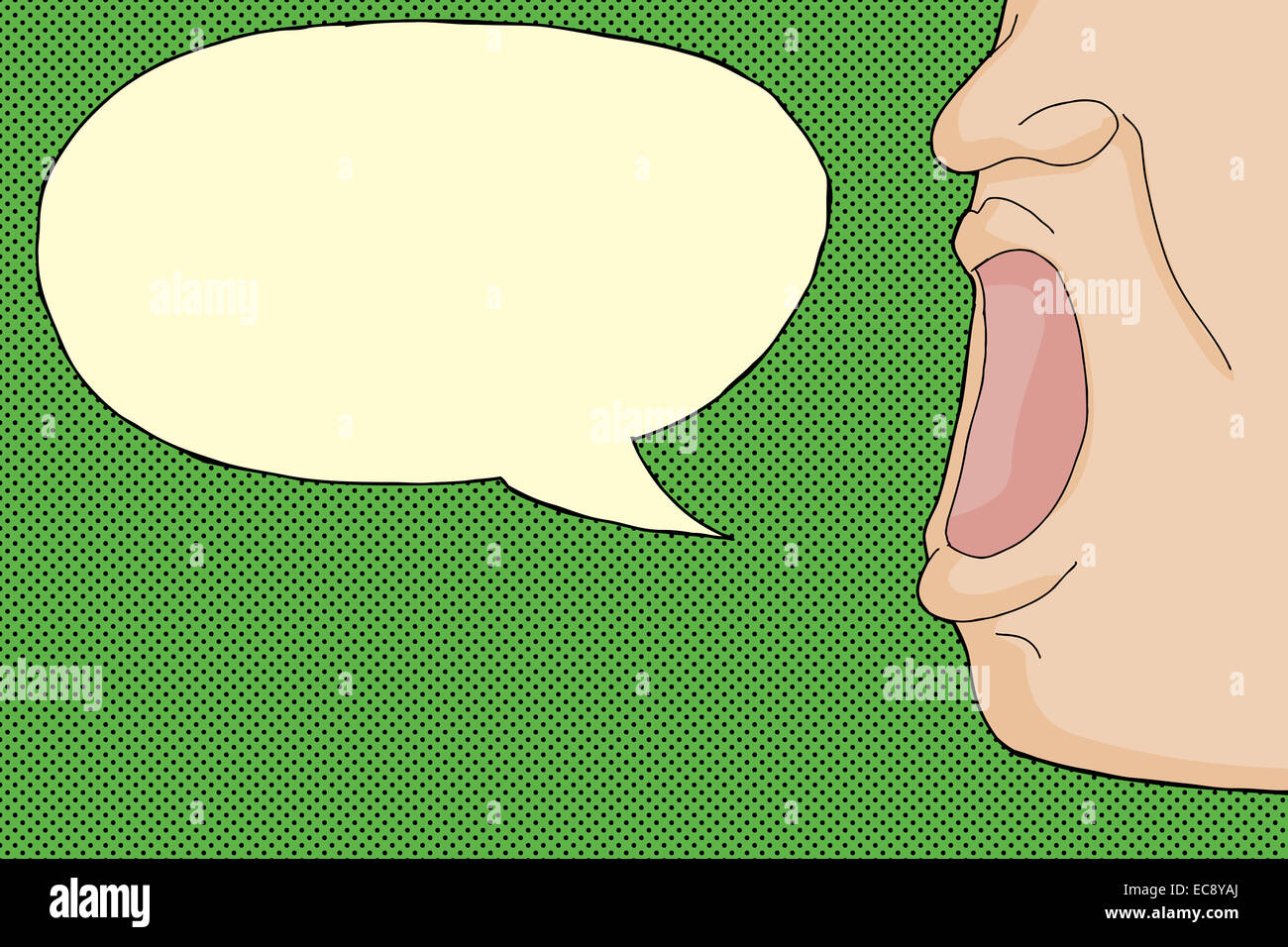 Person yelling with word bubble over green background Stock Photo
