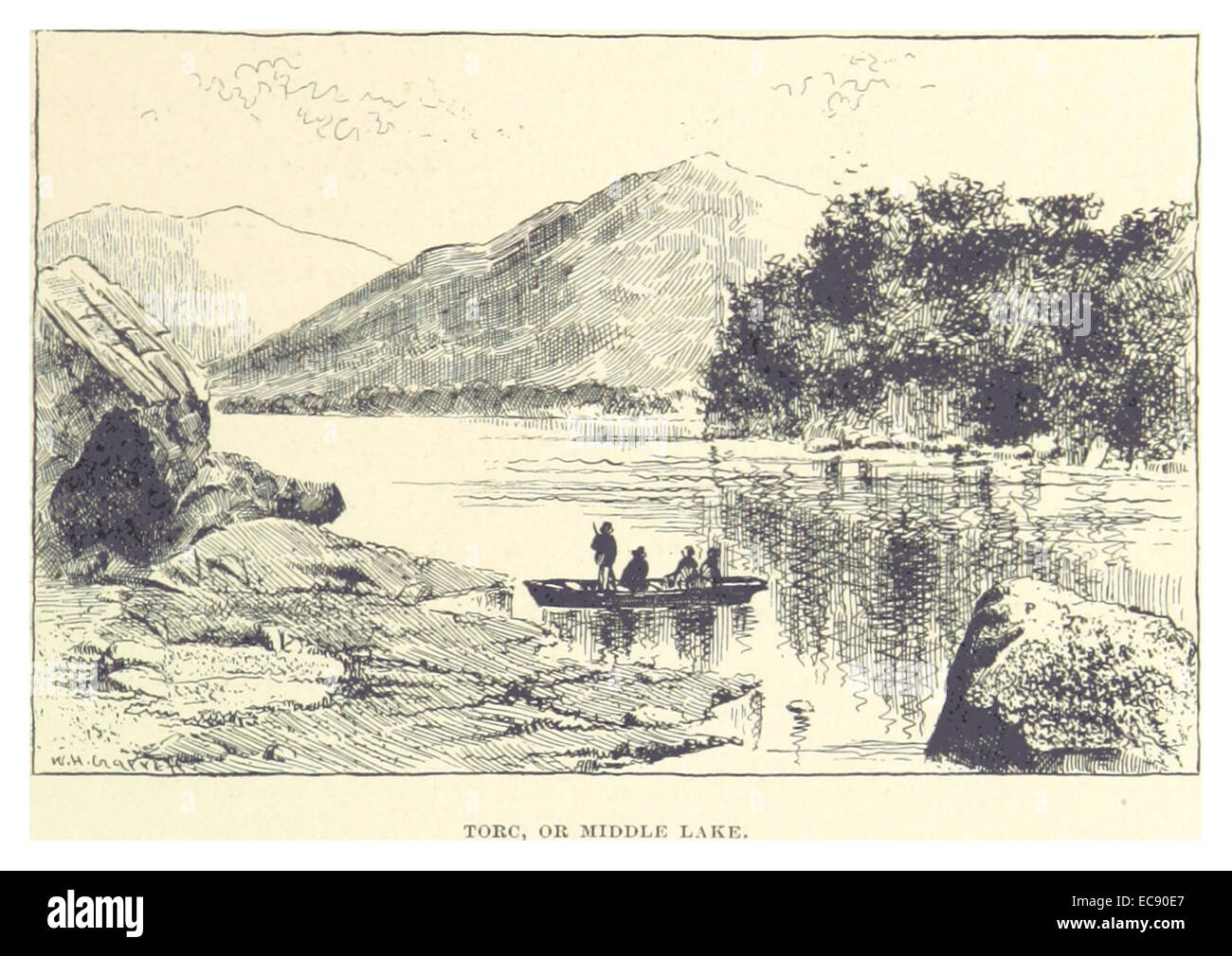 French’s 1891 work details the geography and features of Torc, also known as Middle Lake, highlighting the natural environment and scenic beauty of the area. Stock Photo