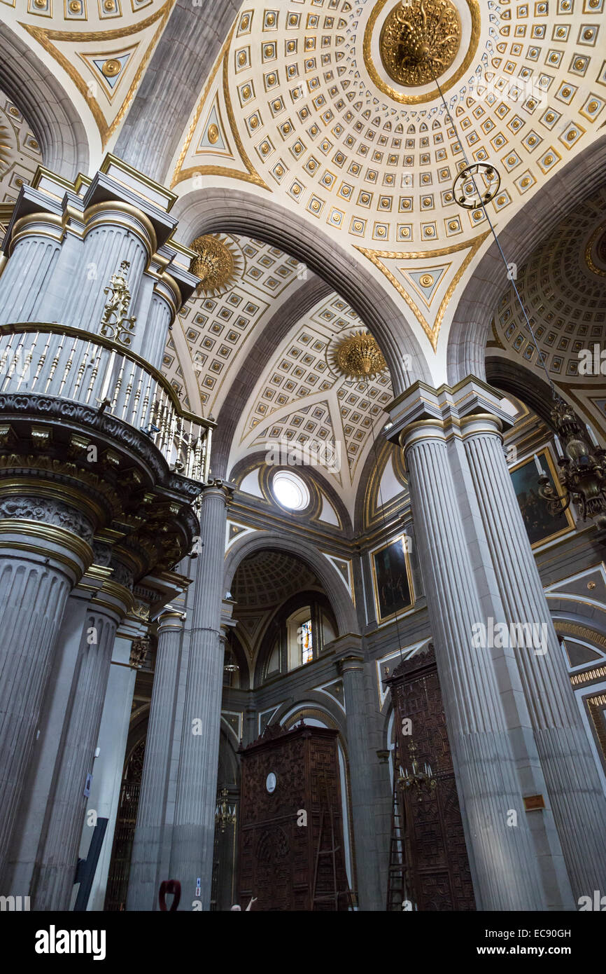 Interior arches and columns in the Cathedral of Puebla, a 16th century