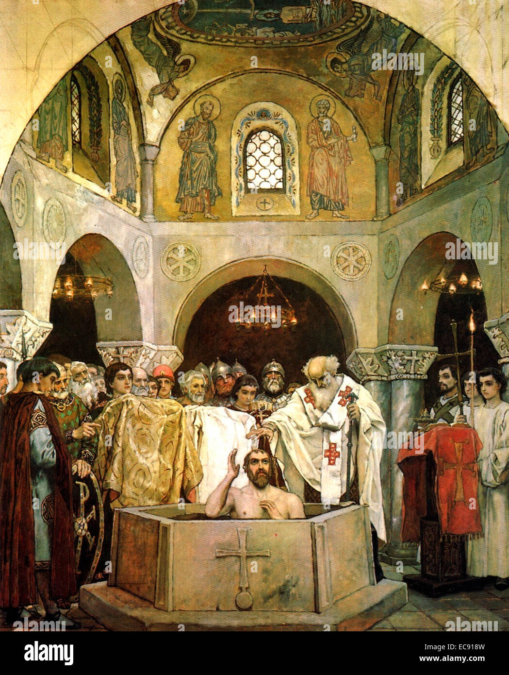 The baptism of the Grand Prince Vladimir led to the adoption of Christianity in Kievan Rus'. 1890 Viktor Vasnetsov Stock Photo