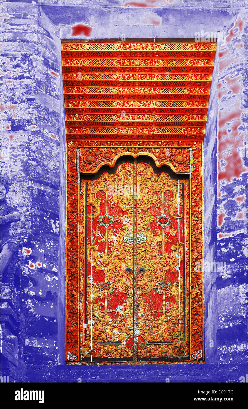decorative door in Batur temple in Bali Indonesia Stock Photo