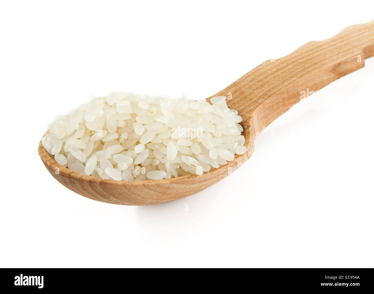 rice grain in wooden spoon isolated on white background Stock Photo - Alamy