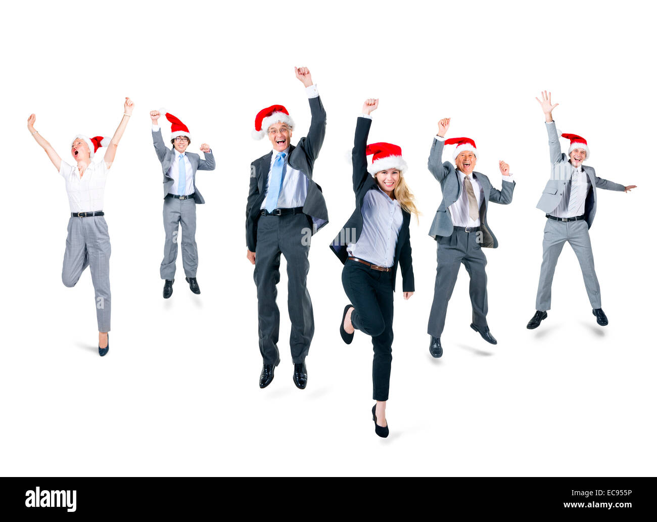 Group of Cheerful Business People Wearing Santa Hats Stock Photo - Alamy