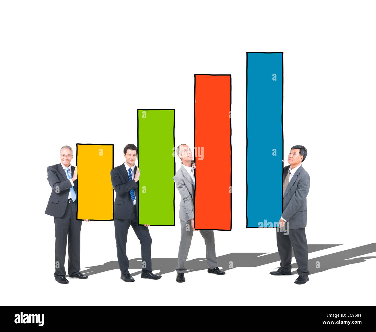 Happy Business People Holding Bar Graph Stock Photo