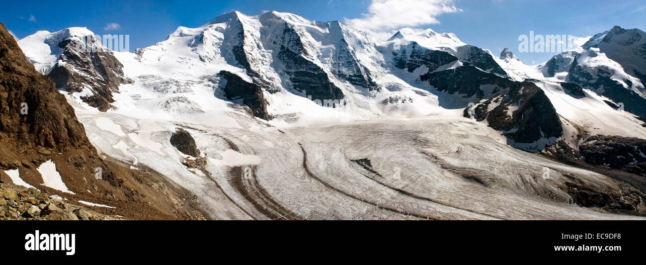 Pers Glacier seen from Diavalezza Mountain Station, Pontresina. Stock Photo