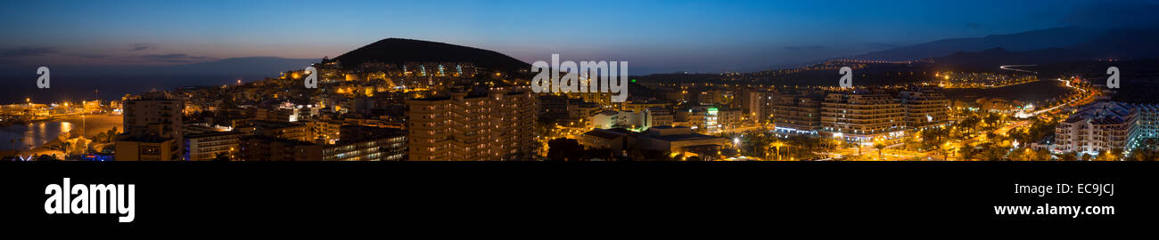 Night panorama over the holiday resort of Los Cristianos, Tenerife, Canary Islands, Spain Stock Photo