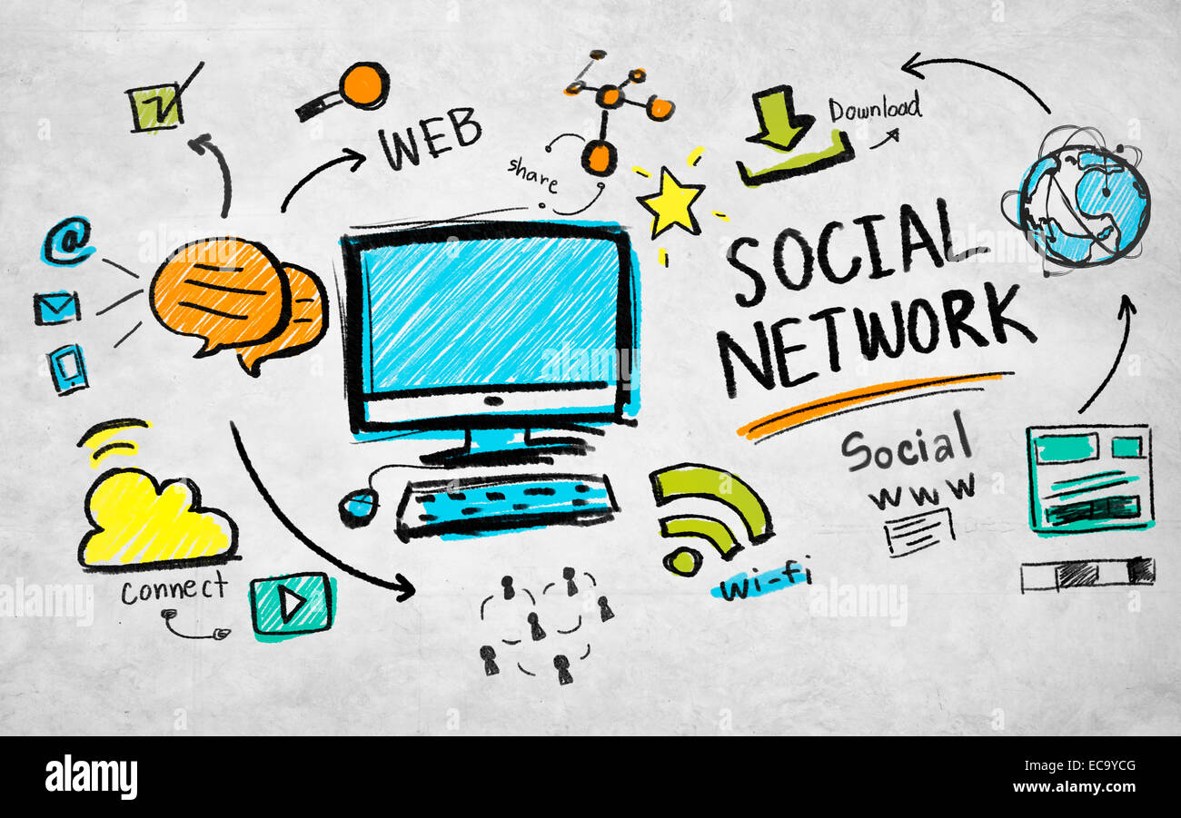 social network social media connect internet web Stock Photo