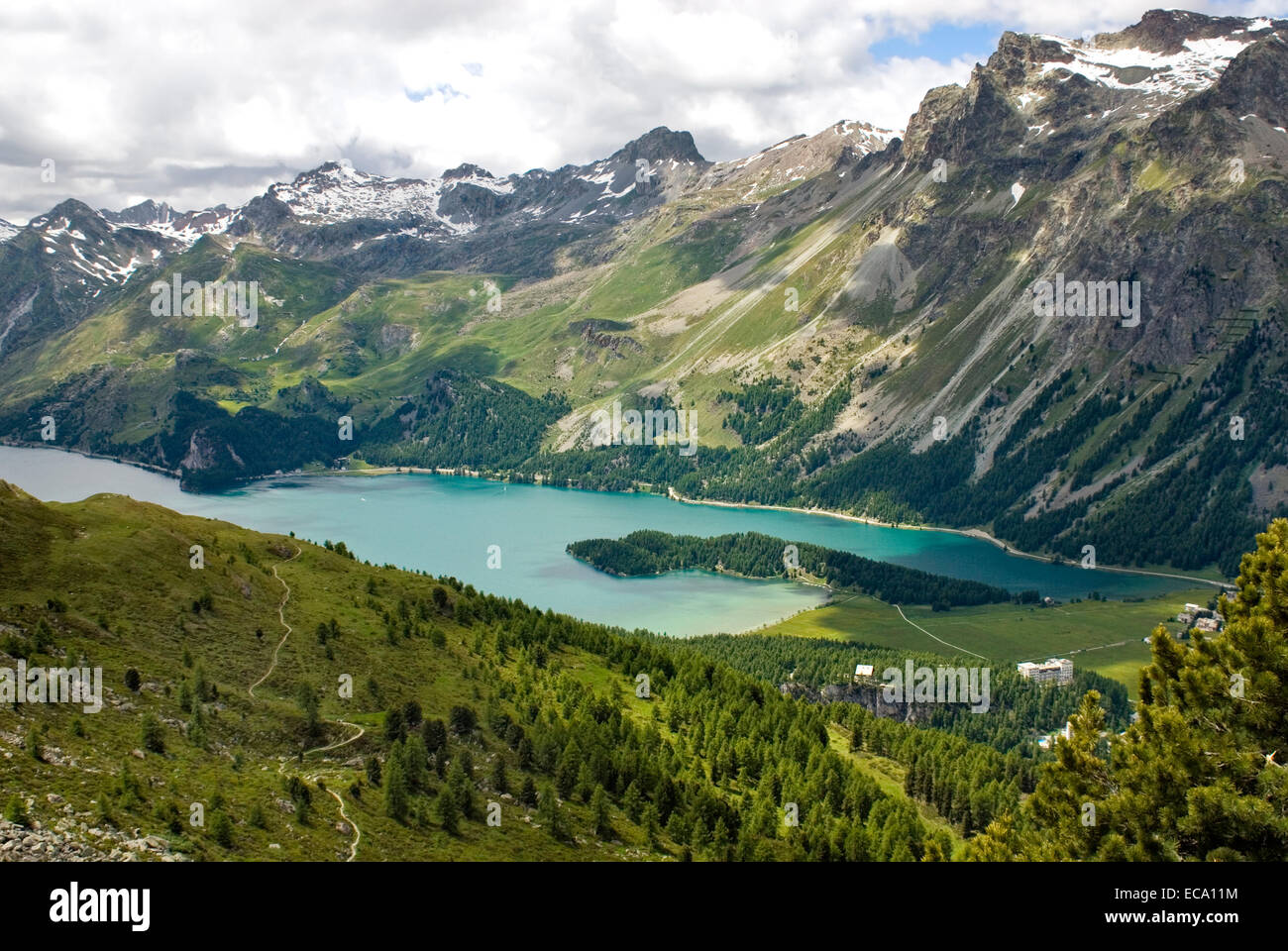 Summer landscape, Lake Sils, Upper Engadin, Switzerland Stock Photo