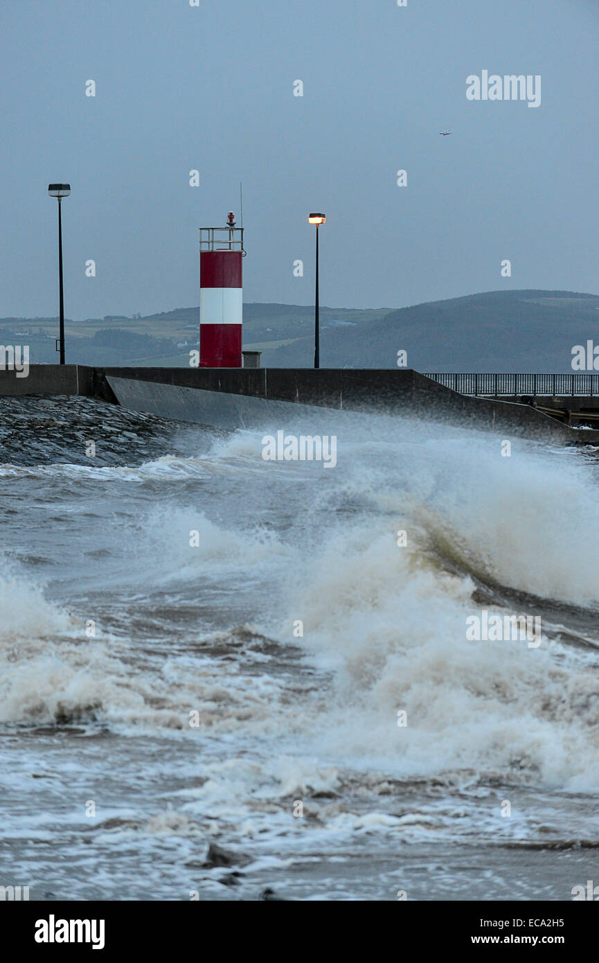 Donegal Coast, Ireland. 11th December, 2014. Ireland Weather: Gale force winds and high waves at Buncrana Pier, County Donegal. Credit:  George Sweeney/Alamy Live News Stock Photo