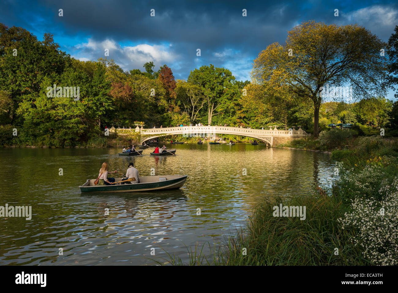 Rowing Boats on The Lake, Central Park, Manhattan, New York, United States Stock Photo