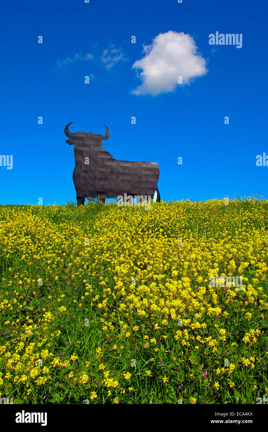 Bull silhouette, typical advertising of Spanish sherry Osborne, Malaga, Andalusia, Spain, Europe Stock Photo