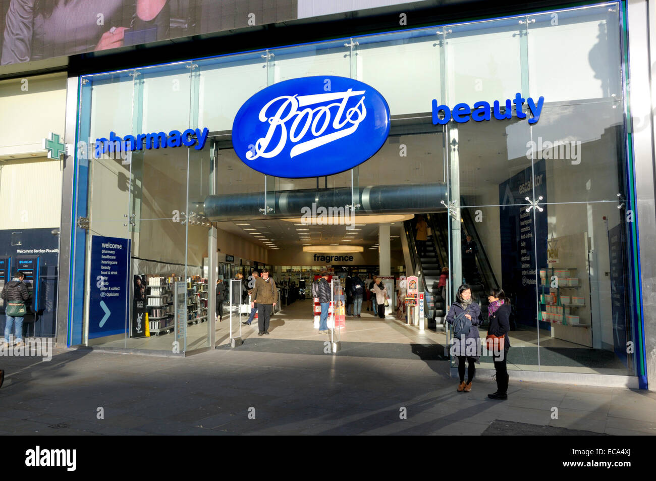 London, England, UK. Boots chemist and pharmacy in Piccadilly Circus Stock Photo