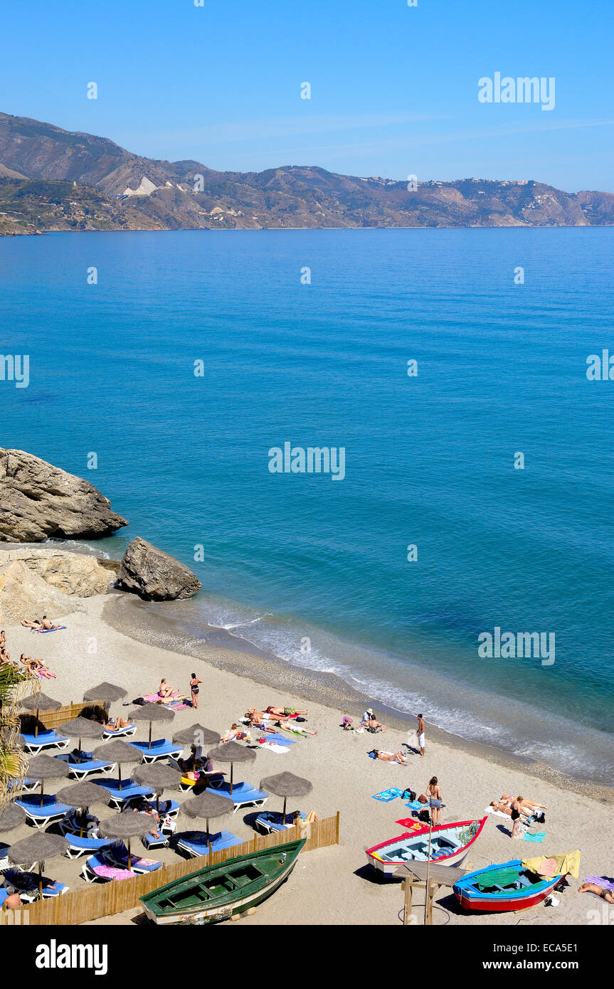 Playa de Calahonda, Calahonda Beach, view from Balcon de Europa, Balcony of Europe, Nerja, Costa del Sol, Malaga province Stock Photo
