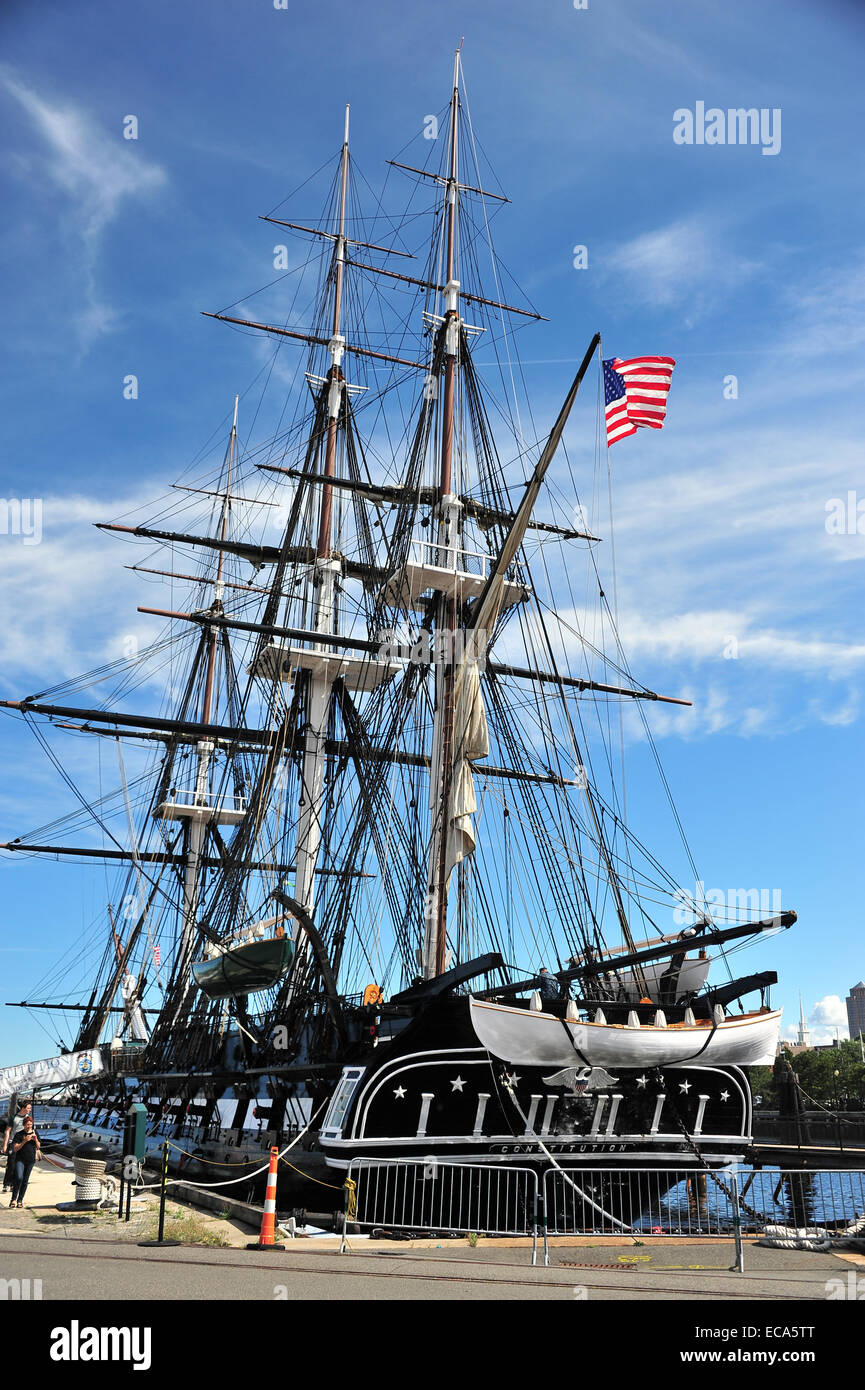 Museum ship USS Constitution, warship from 1797, in the harbor, Boston