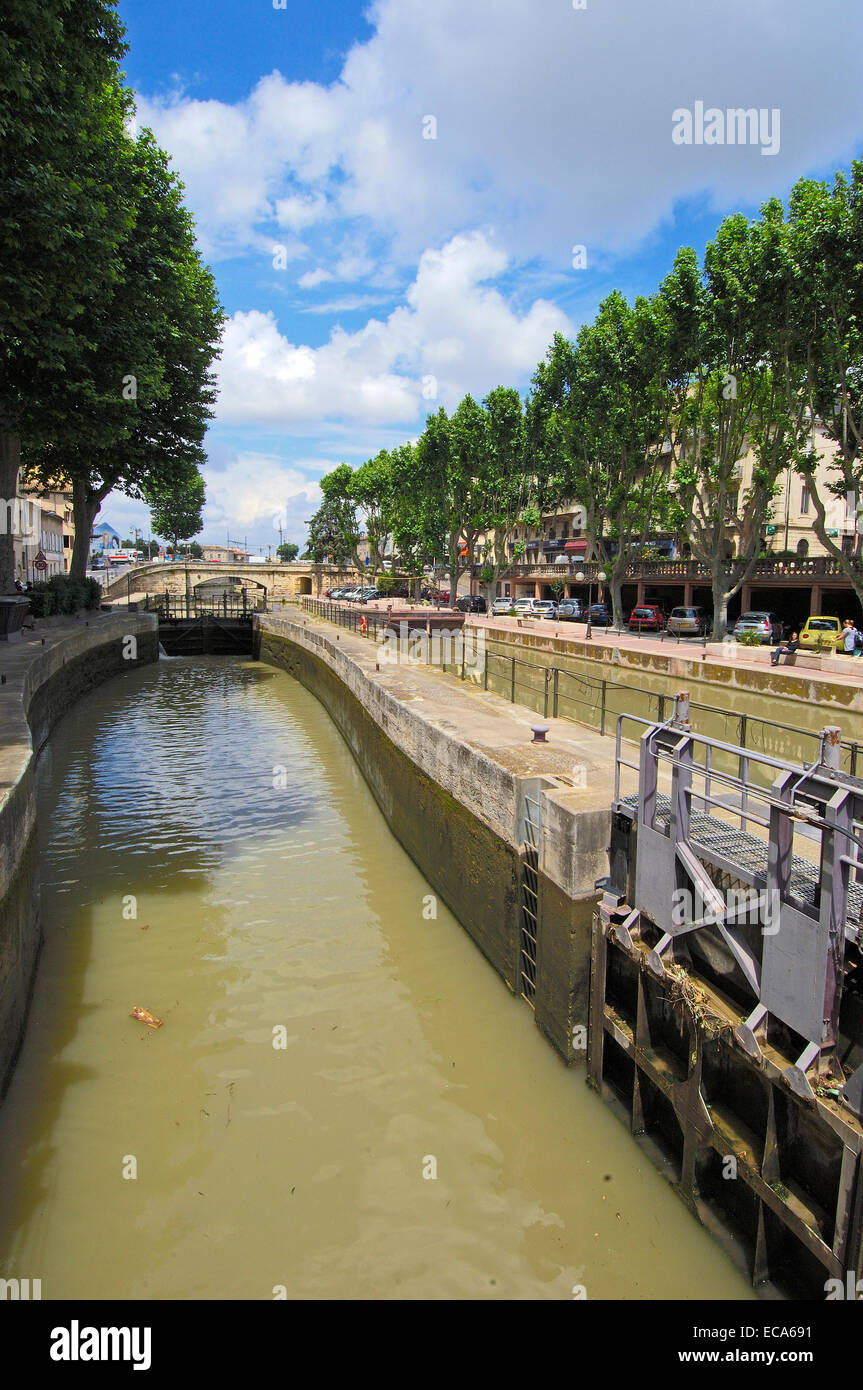 Canal de la Robine, Narbonne, Aude, Languedoc Roussillon, France, Europe Stock Photo