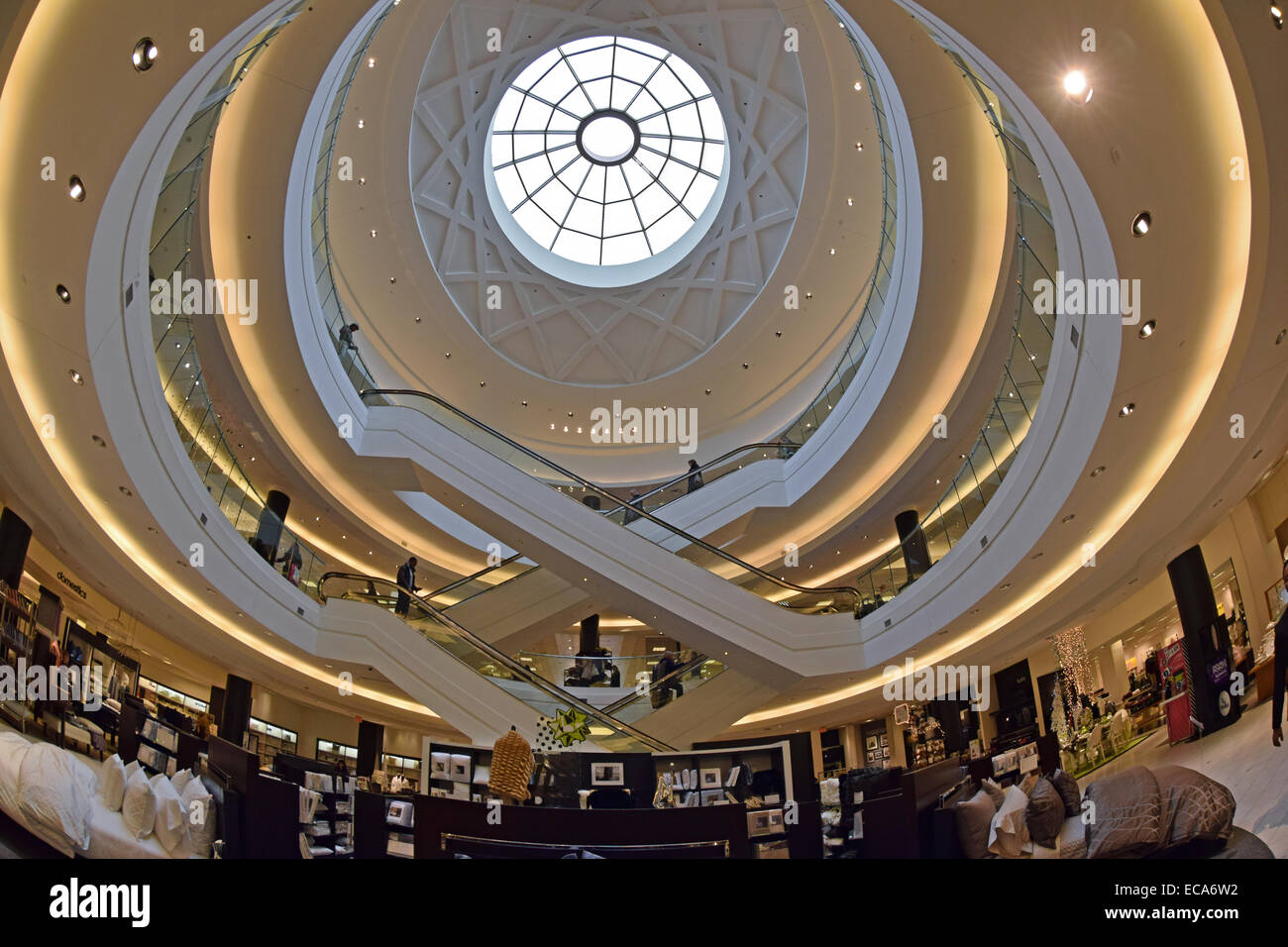 A Fisheye Lens Interior View Of 3 Floors Of Bloomingdales At Stock