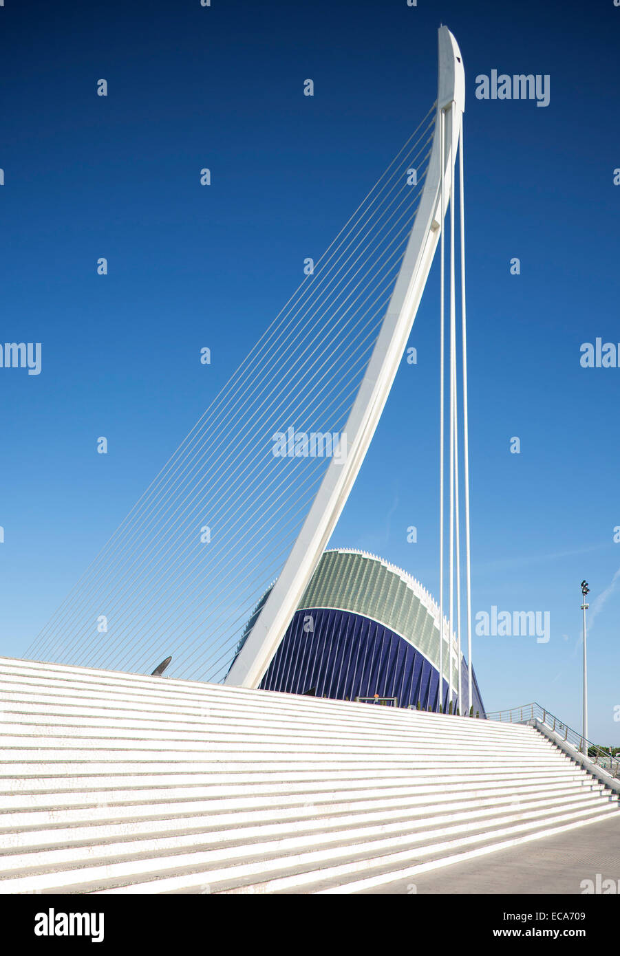 Modern bridge Puente del Grao and Agora square, Ciudad de las Artes y las Ciencias, Valencia, Spain Stock Photo