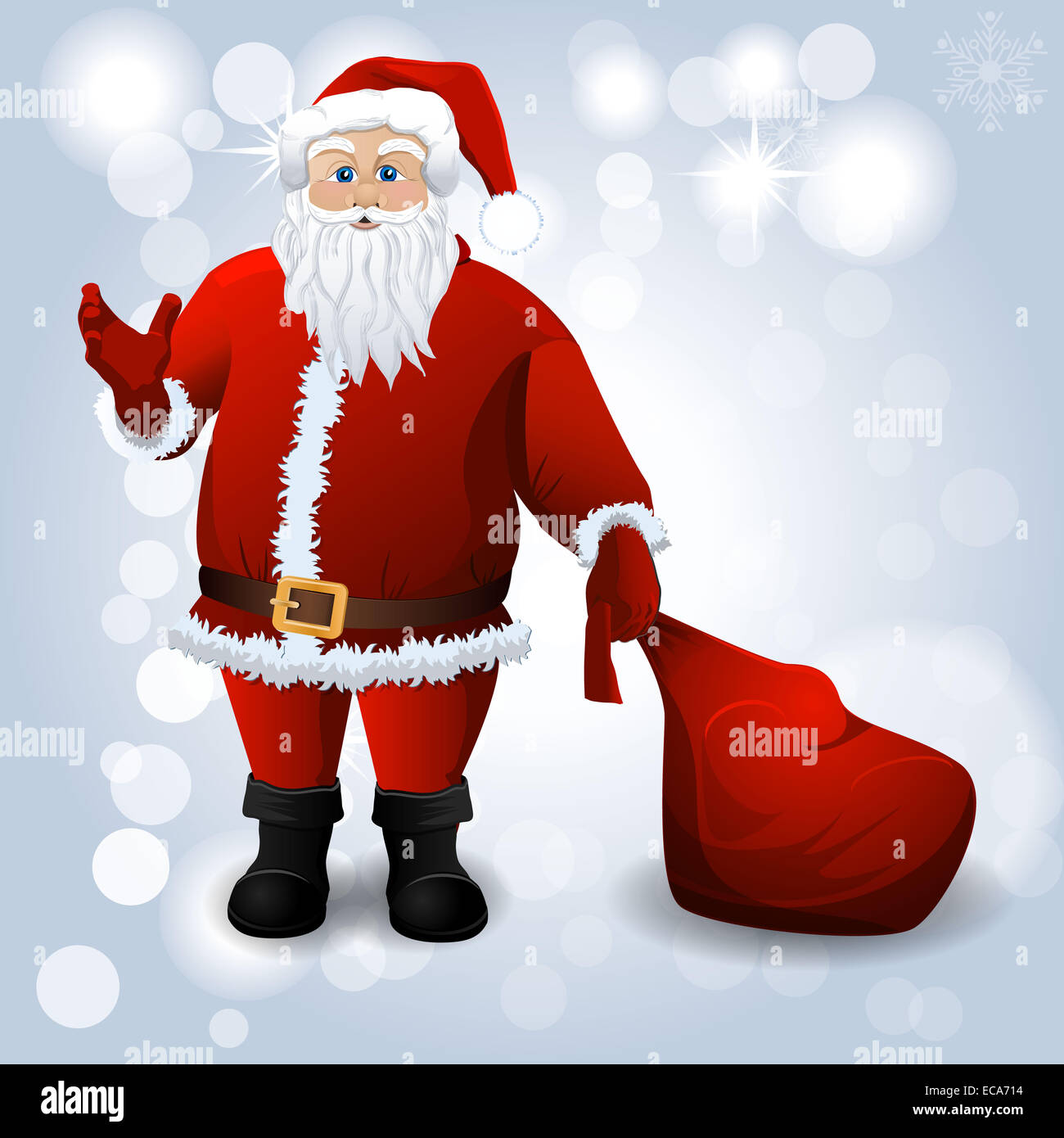 Santa Claus with red sack over white. Vector background Stock Photo - Alamy