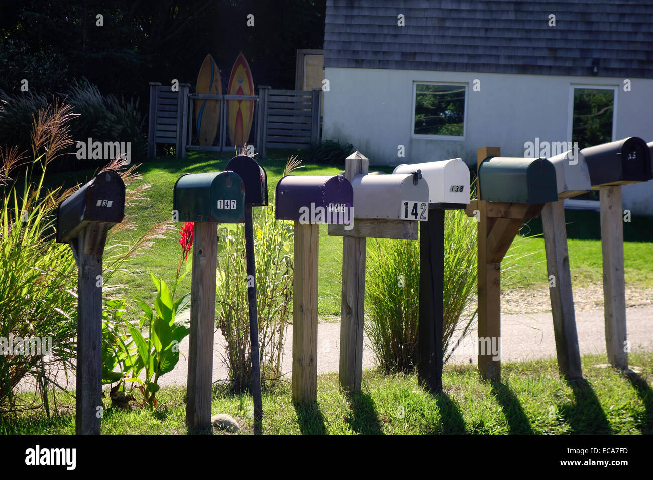 row of mailboxes in Montauk long island Stock Photo Alamy