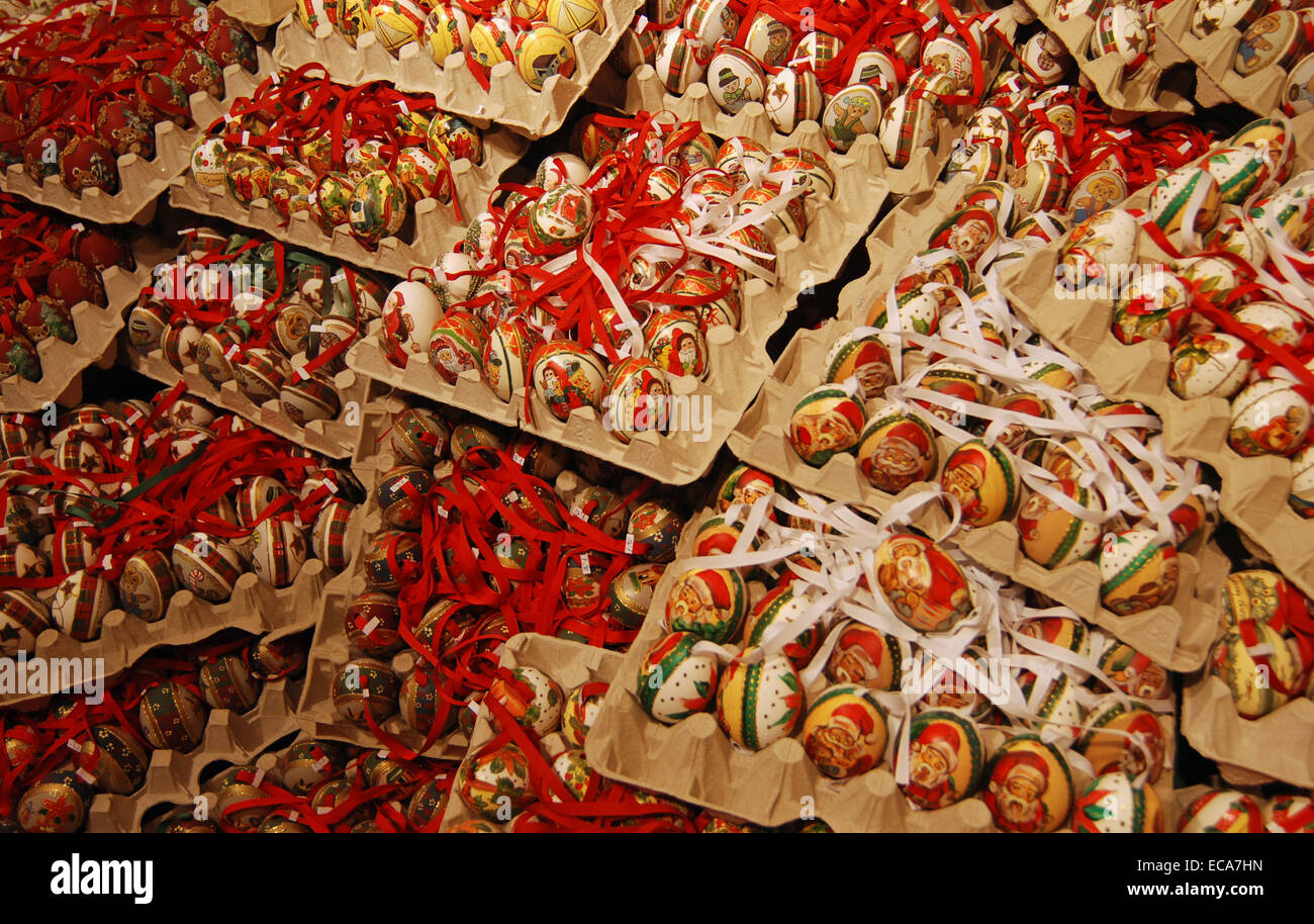 Christmas hand-painted eggs on display at 'Christmas in Salzburg' shop in Salzburg, Austria. Stock Photo