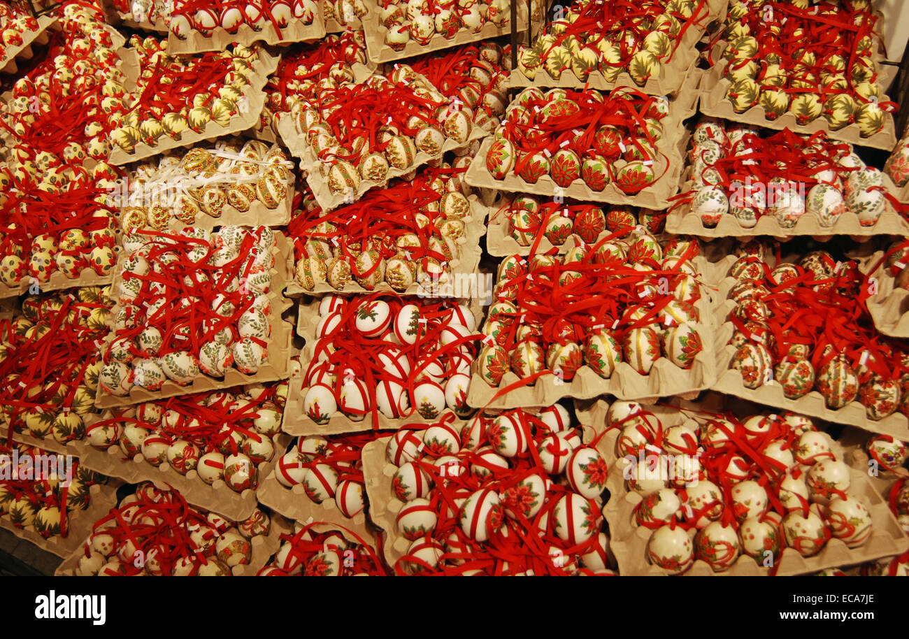 Christmas hand-painted eggs on display at 'Christmas in Salzburg' shop in Salzburg, Austria. Stock Photo