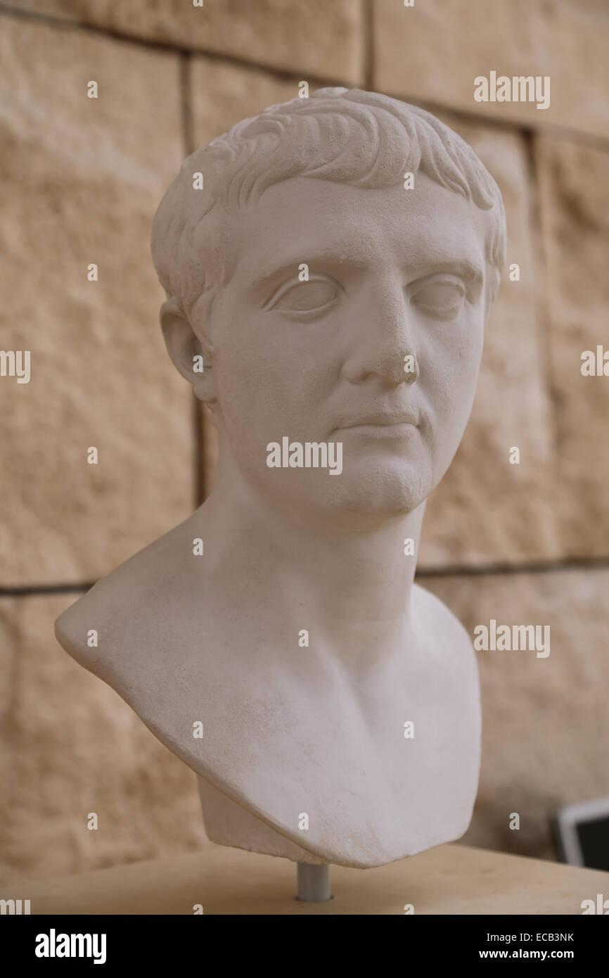 Portrait of Nero Claudius Drusus (38-9 BC). Roman politician and militar commander. Father of the Emperor Claudius. Copy. Stock Photo