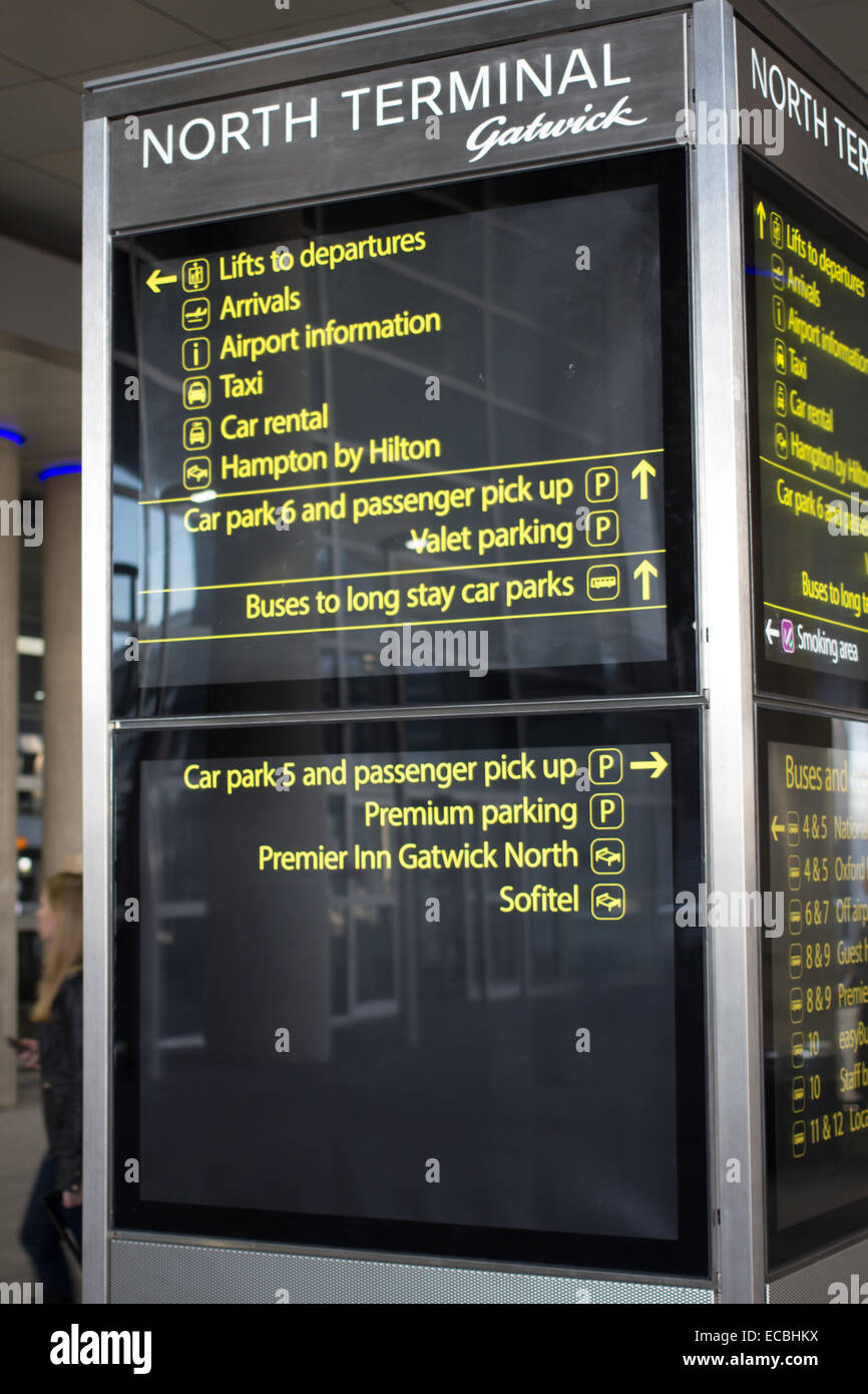 London Gatwick North Terminal sign at the passenger drop off area Stock