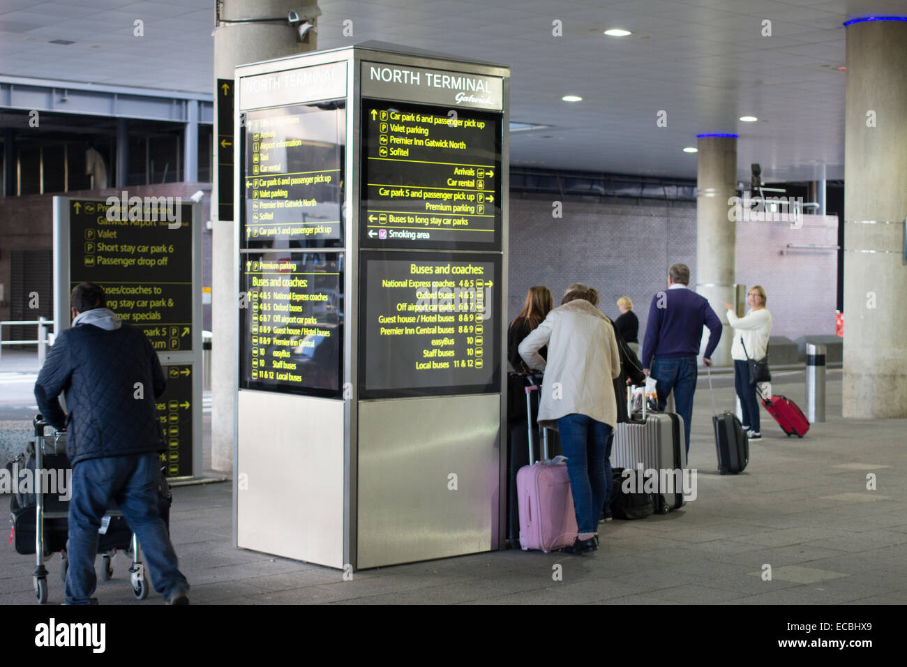 London Gatwick North Terminal sign at the passenger drop off area Stock
