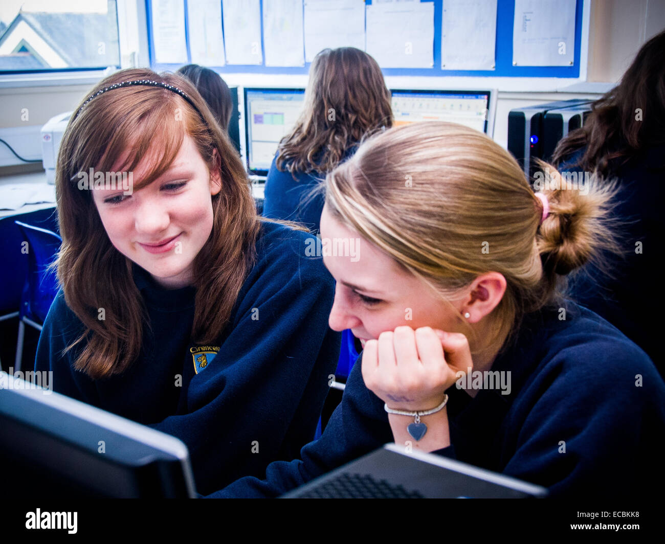 Girls in computer programming /coding class,UK Stock Photo