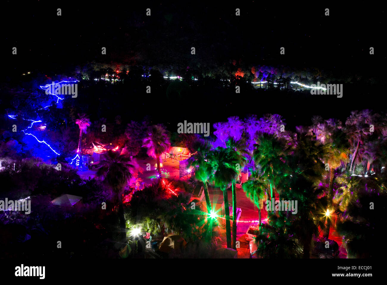 Neon Lights Light Up The Dark Desert Hot Springs Of Canyon De Guadalupe Stock Photo Alamy