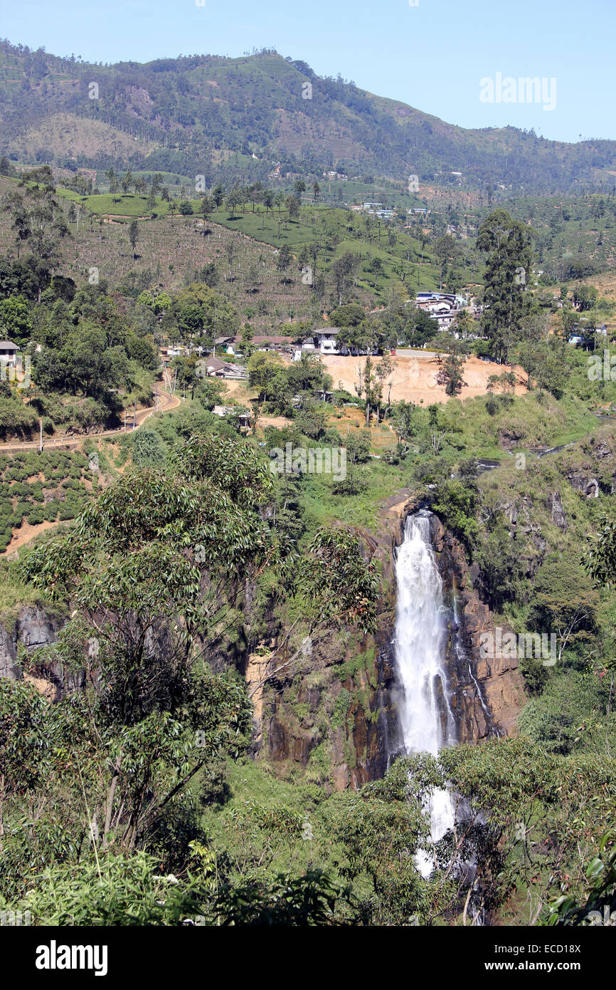 Devon Falls Waterfall formed by Kothmale Oya, a tributary of Mahaweli River, Sri Lanka Stock Photo