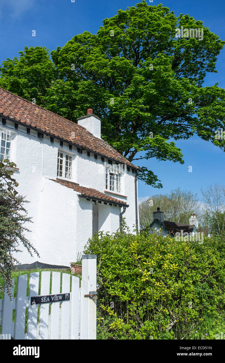 Whitewashed Cottages in Penrice Village on the Gower Peninsular Wales