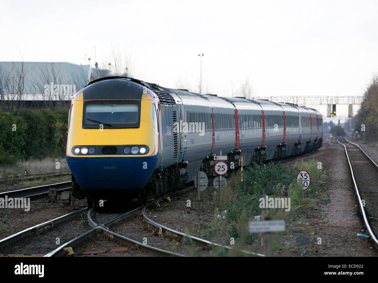 East Midlands Trains HST diesel train arriving at Leicester station, UK Stock Photo