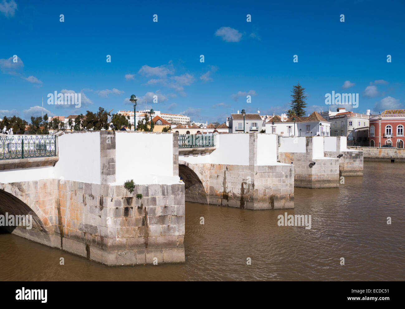 Roman Bridge over Rio Gilao, Tavira, Algarve, Portugal, February 2014 Stock Photo
