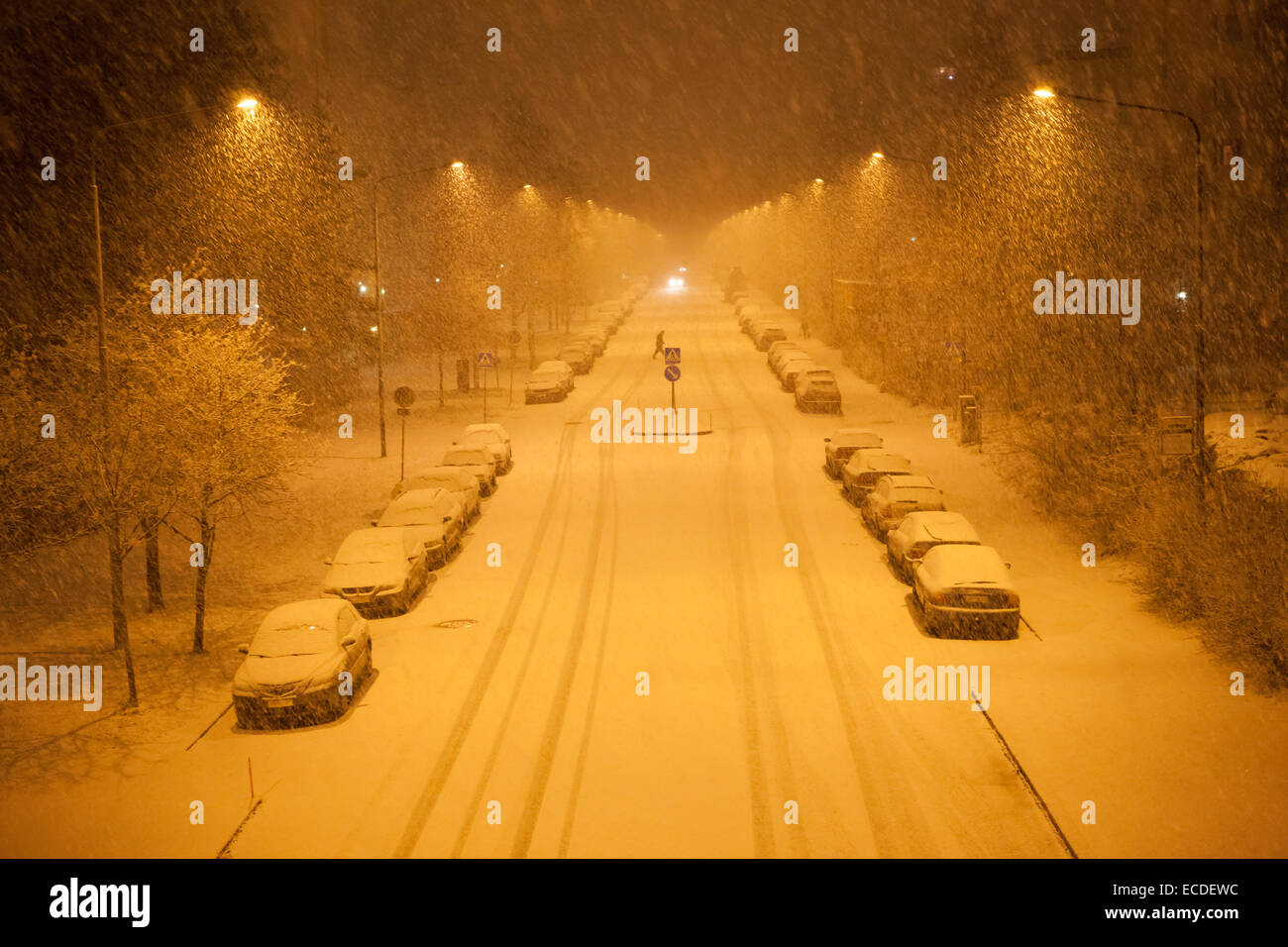 a lot of snowfall and empty road Stock Photo - Alamy