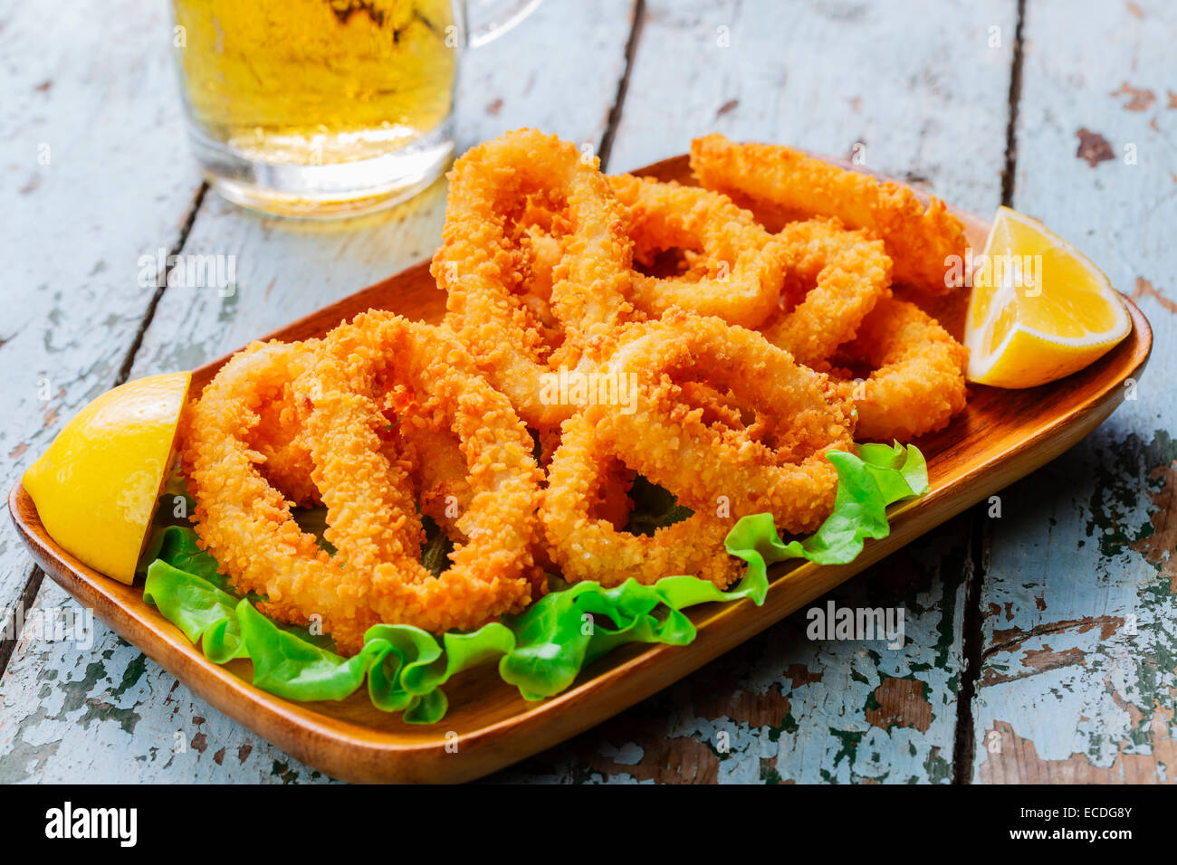 fried squid rings breaded with lemon Stock Photo Alamy