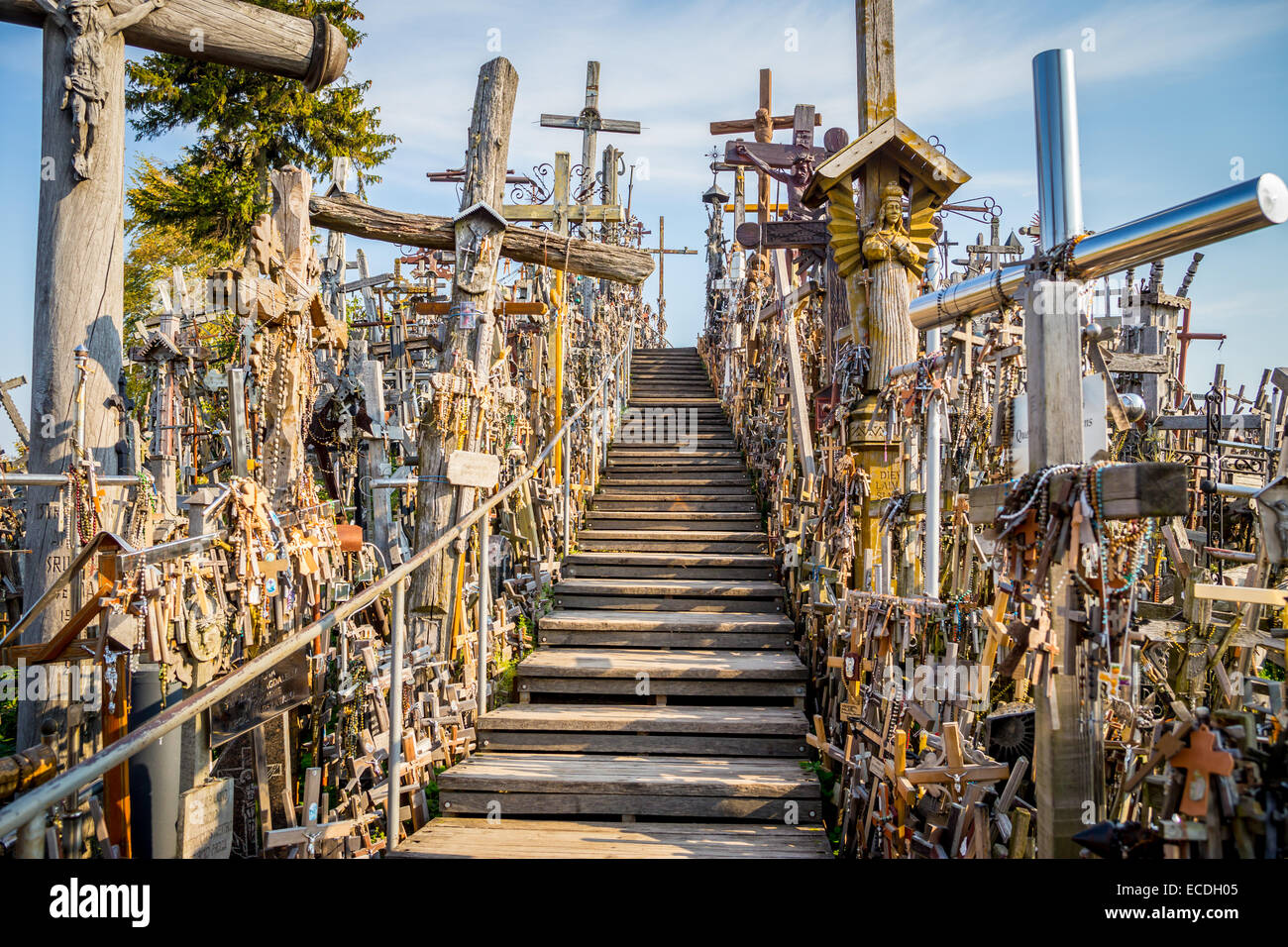 walkway through the hill of crosses, Siailuai, Lithuania Stock Photo