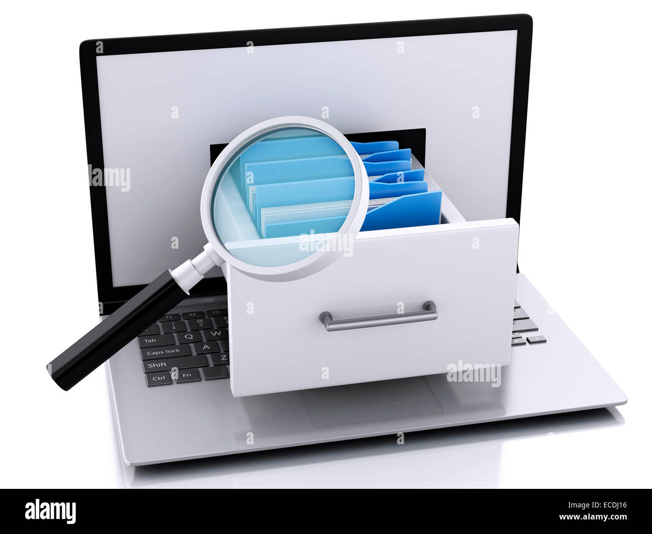 image of 3d renderer illustration. Laptop and files. Data storage Stock ...
