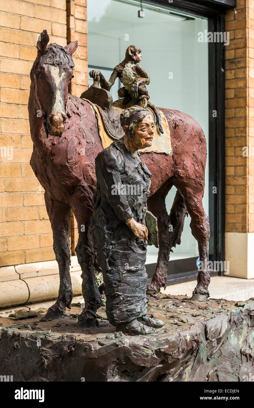 Sculpture titled 'Emily Carr and Friends' by Joe Fafard. outside Heffel Fine Art Auction House, Vancouver, British Columbia, Can Stock Photo
