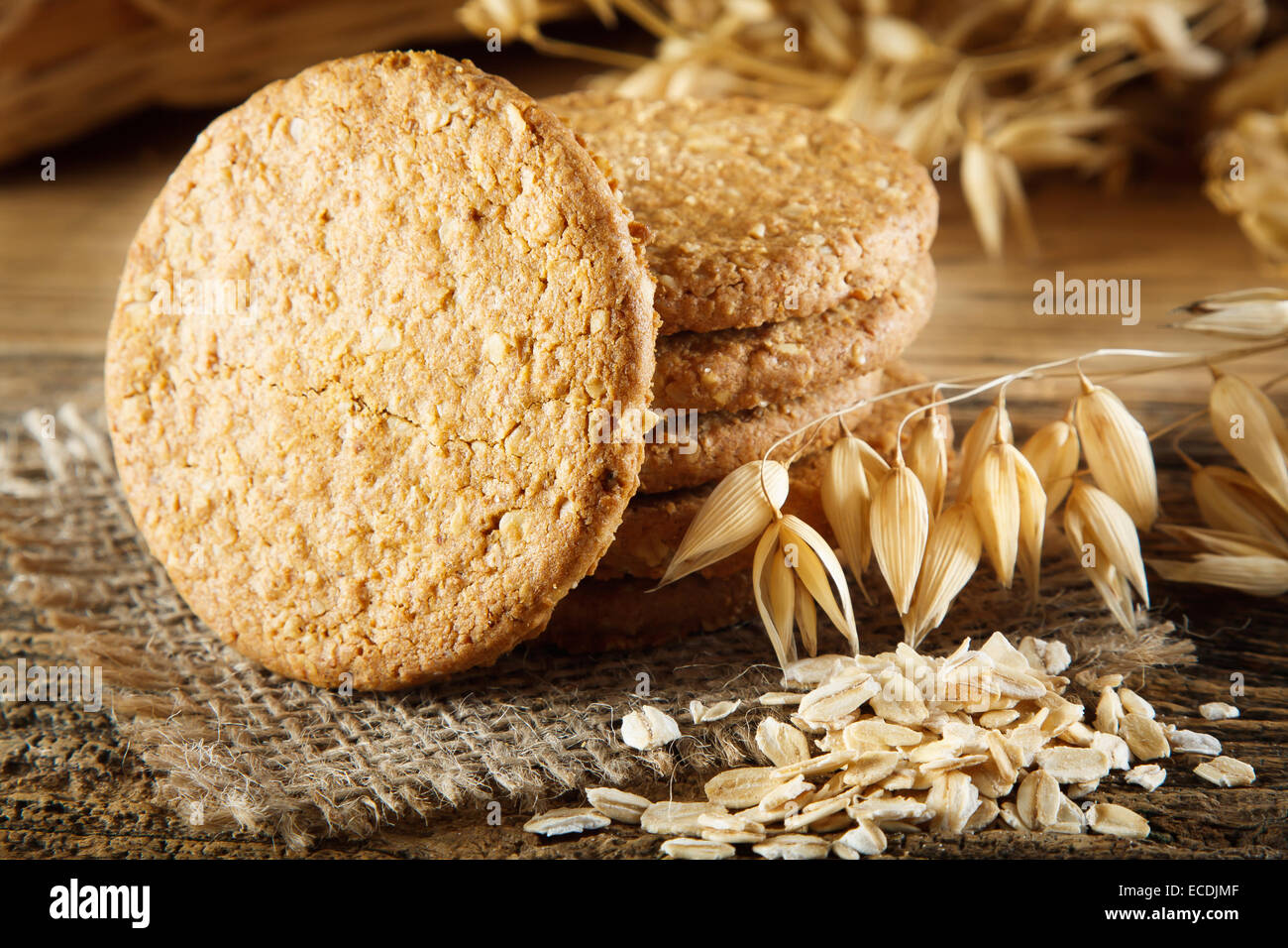 Oatmeal cookie on the wooden table Stock Photo