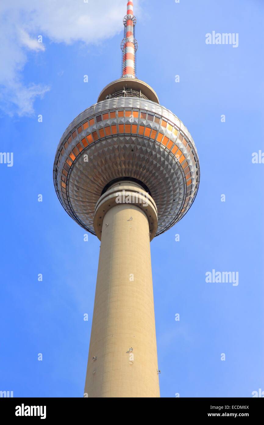 Berlin, Germany. Capital city architecture - famous TV tower (Fernsehturm) exterior. Stock Photo